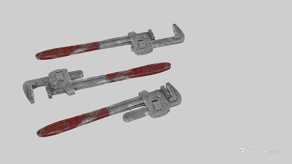Hardware Tools Adjustable Wrenches with Red Handles and Metal Body for Home Repair 3d model 