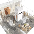 Modern Clothing Store Interior With Mannequin Display Clothes On Racks Marble Counter And Green Plant