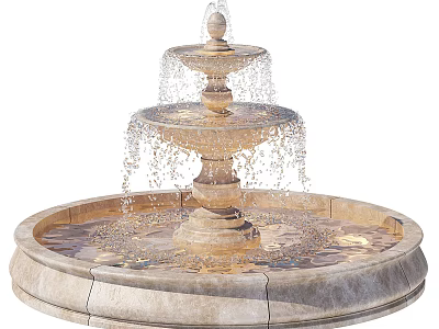 Elegant Three Tiered Stone Fountain With Cascading Water And Circular Basin 3d model