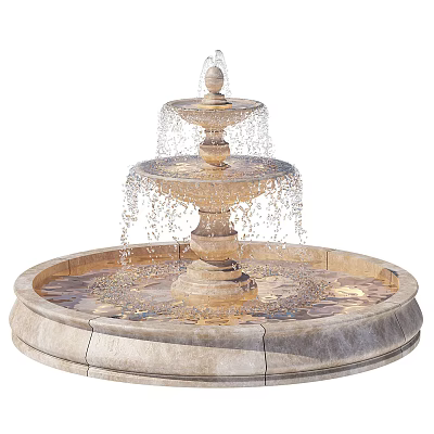 Elegant Three Tiered Stone Fountain With Cascading Water And Circular Basin 3d model