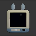 Retro Radio Device With Two Blue Antennas Green Cartoon Screen Talk Text White Blue Design
