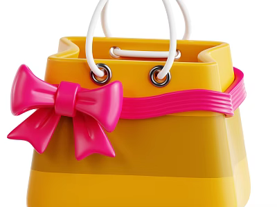 Decorative Ornament Set Featuring Yellow Bag With White Handles Pink Bow And Pink Decorative Band 3d model