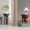 Modern Style Side Tables Featuring Various Designs with Plant and Table Lamp for Home Interior 3d model