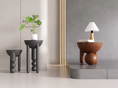 Quiet and ancient style, corner table, tea table, table lamp, books 3d model