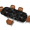 Modern Oval Dining Table Set With Black Marble Top And Orange Chairs 3d model