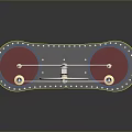 Mechanical Display Structure With Large Wheel And Two Red Circular Platforms