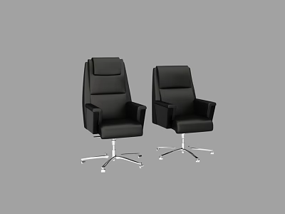 Two Black Office Chairs with High Backrest Armrests and Silver Five Star Casters 3d model