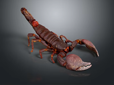 Realistic Brown Scorpion with Large Claws and Segmented Exoskeleton on Dark Surface 3d model