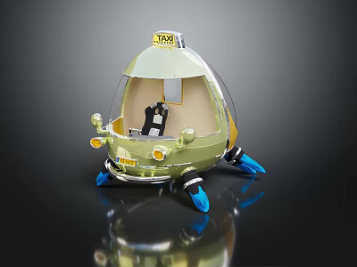 Futuristic Yellow Taxi 3D Model With Transparent Roof And Blue Wheels 3d model