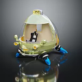 Futuristic Yellow Taxi 3D Model With Transparent Roof And Blue Wheels