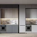 Modern Kitchen Design With Gray Cabinets Wooden Accents And Marble Countertops