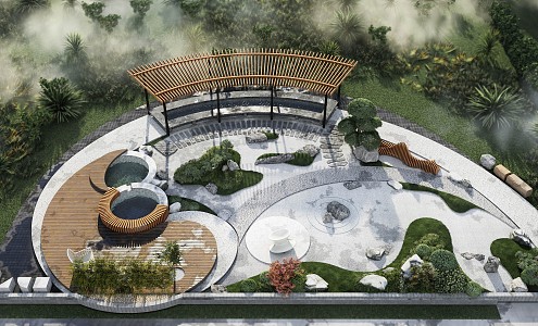 Hot Spring Landscape Outdoor Hot Spring Pool Interactive Park Kumami Garden Community Landscape Homestay 3d model