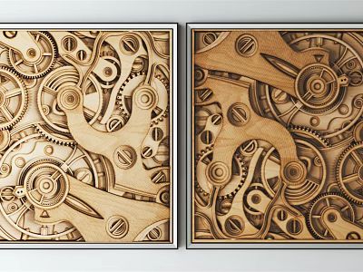 Symmetric Wooden Carving Gears Decorative Wall Art Pieces With Intricate Details 3d model