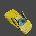 Yellow Lamborghini Diablo Sports Car With Scissor Doors Open Rear View