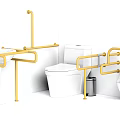 Accessible Bathroom Toilet With Yellow Grab Bars Sink And Urinal