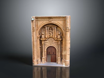 Ornate Classical Stone Carved Door with Arched Design and Architectural Decorative Details 3d model