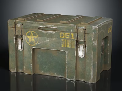 Green Military Box With Worn Surface Yellow Star Number 051 And Metal Latches 3d model