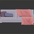 Light Gray Sectional Sofa With Purple Blue Patterned Cushions Pink Blanket And Gold Legs