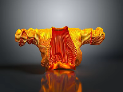 Abstract Garment Shaped Sculpture with Orange Yellow Pleated Texture on Grey Background and Reflection 3d model