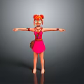 Game Movie Character With Orange Double Bun Glasses Pink Dress Arm Accessories Small Bag Barefoot