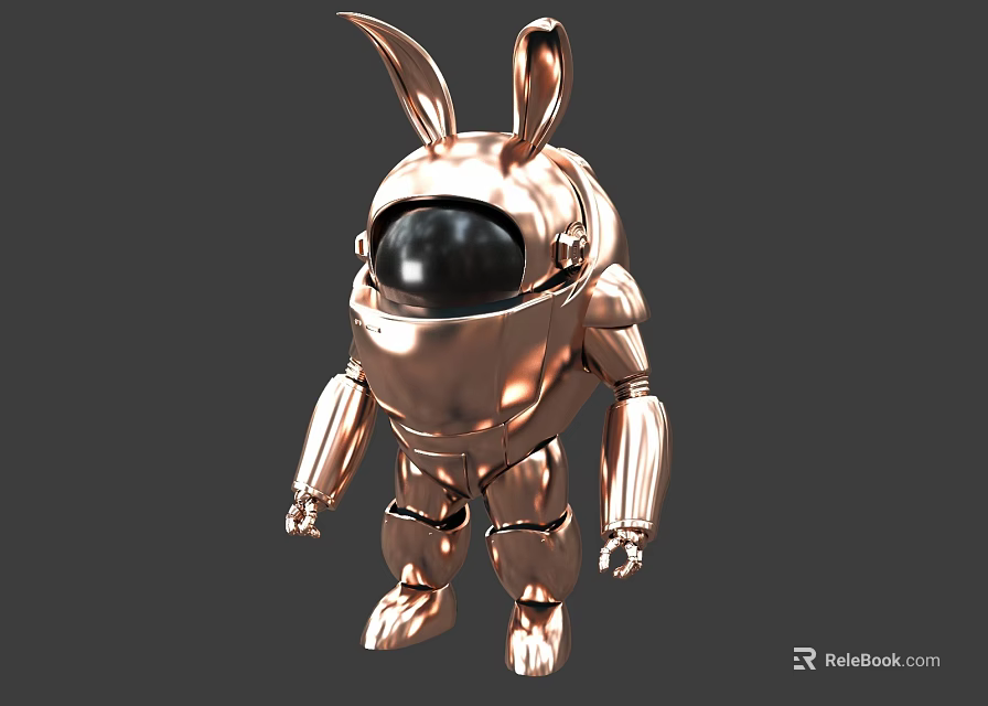 Smart Robot With Rabbit Ears In Rose Gold Metallic Futuristic Design 3d model 
