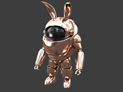 Smart Robot With Rabbit Ears In Rose Gold Metallic Futuristic Design 3d model