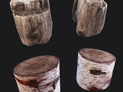 Natural Stone And Wood Stump Stools With Rustic Texture For Home Decor 3d model