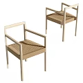 Light Wood Dining Chairs With Woven Seats And Armrests Design