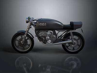 Black MOTO Vintage Motorcycle With Classic Design And Silver Engine On Gray Gradient Background 3d model
