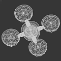 Geometric Polyhedral Spheres And Purple Hub In Cosmic Spacecraft Design Model