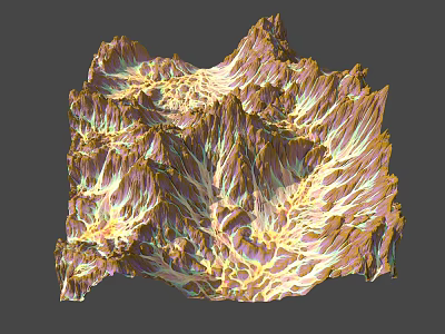 Golden Intricate Textured Mountain Landscape With Colorful Ridges And Shimmering Surface Details 3d model
