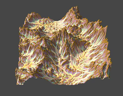 Golden Intricate Textured Mountain Landscape With Colorful Ridges And Shimmering Surface Details 3d model