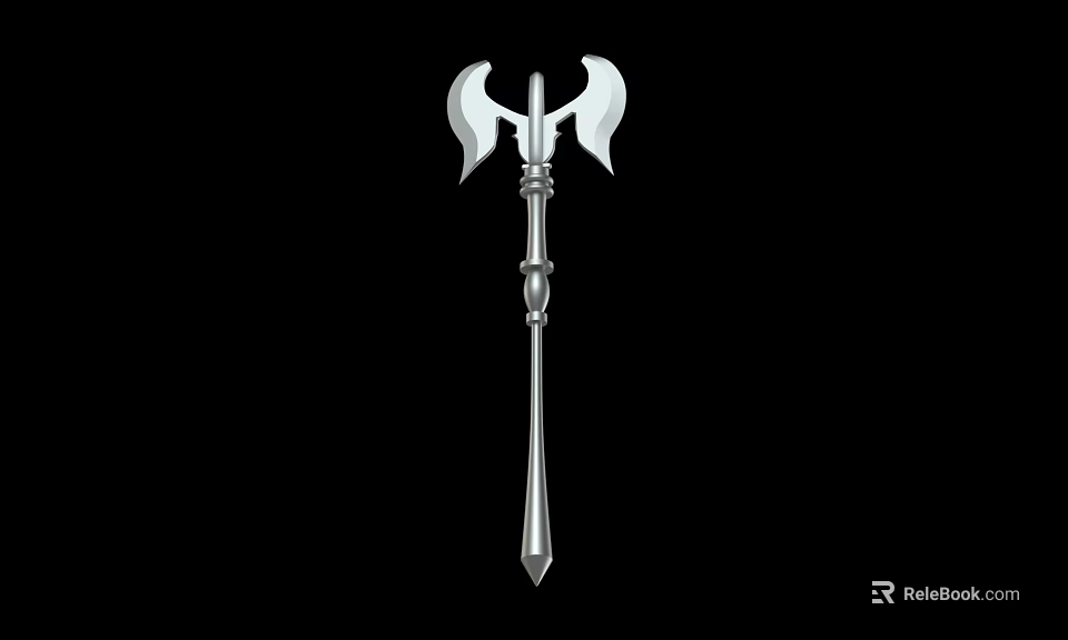 Ornate Silver Double Bladed Axe With Long Handle And Sharp Edges 3d model