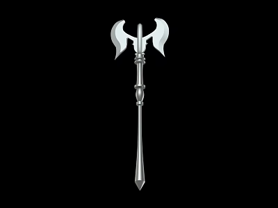 Ornate Silver Double Bladed Axe With Long Handle And Sharp Edges 3d model