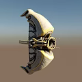 Futuristic Aircraft With Gold And Gray Structure Against Blue Desert Sky