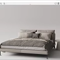 Modern Upholstered Double Bed With Linen Bedding Decorative Throw And Concrete Side Table 3d model