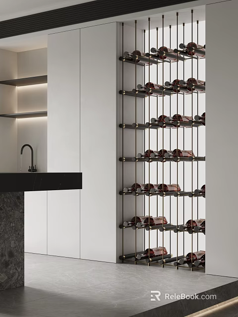 Modern Metal Wine Rack Design With Multiple Shelves For Kitchen Wine Storage 3d model 