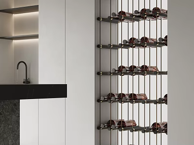 Modern Metal Wine Rack Design With Multiple Shelves For Kitchen Wine Storage 3d model