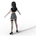 Woman in Black Short Sleeved Top and Plaid Skirt with Thigh High Stockings and High Heels 3d model