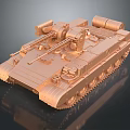 Golden Detailed Military Tank 3D Model With Turret Cannon And Tracks