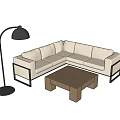 Modern Living Room Interior With Light Sofa Dark Coffee Table And Floor Lamp