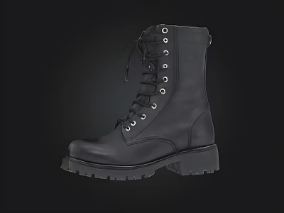 Black Leather Combat Boots With Laces Metal Eyelets And Thick Sole 3d model