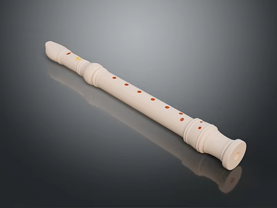 White Classical Flute With Holes And Red Accents For Musical Performance 3d model