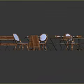 Wooden Outdoor Furniture Collection With Round Tables Chairs Benches And Blue Cushions