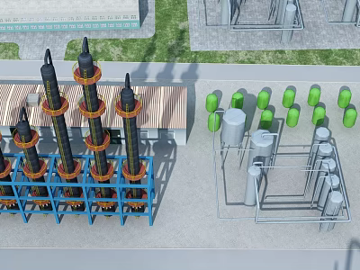 Modern Industrial Plant Featuring Tall Processing Towers Metal Structures And Storage Tanks 3d model