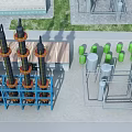 Modern Industrial Plant Featuring Tall Processing Towers Metal Structures And Storage Tanks