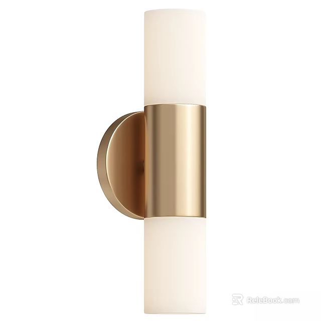 Modern Brass Wall Sconce With Cylindrical White Shade And Minimalist Design Fixture 3d model 