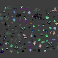 Assorted Colorful Flowers and Diverse Green Plants Collection on Gray Background