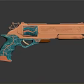 Decorative Pistol With Orange Body Teal Handle Intricate Carvings And Artistic Patterns