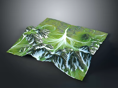 Vivid Green Mountain Landscape with Flowing White Streams and Lush Vegetation 3d model